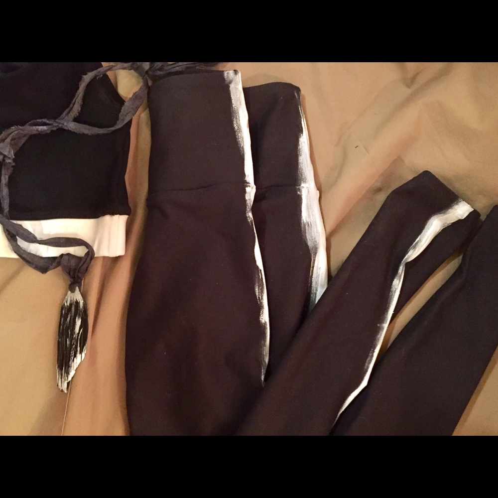 Black and White Racing Stripe One of A Kind Hand Sewn & Painted Custom Leggings - Picture 7 of 8